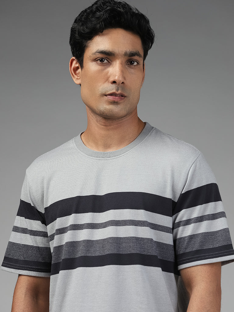 WES Lounge Striped Relaxed-Fit Grey Cotton Blend T-Shirt