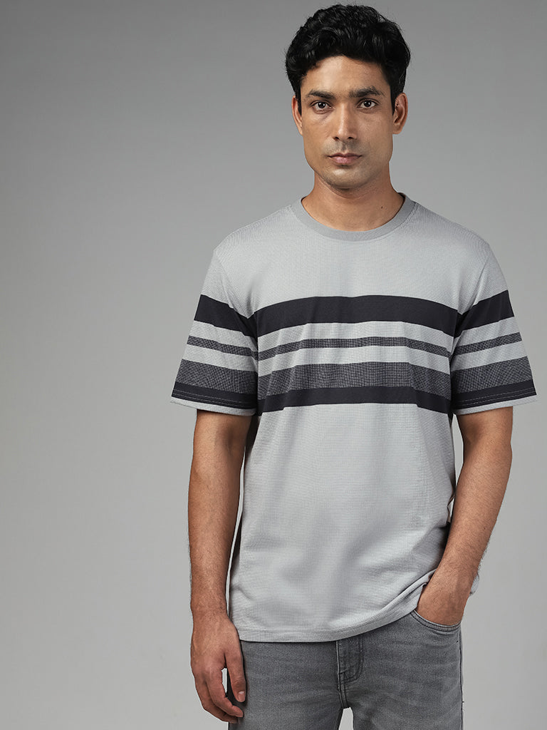 WES Lounge Striped Relaxed-Fit Grey Cotton Blend T-Shirt