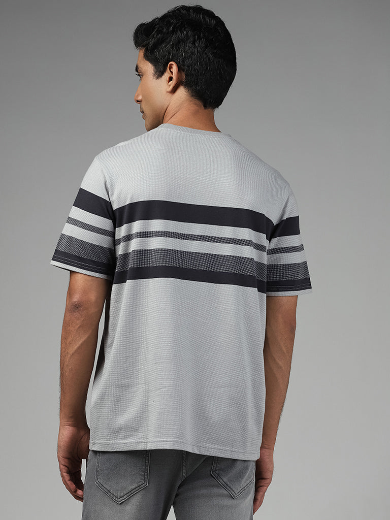 WES Lounge Striped Relaxed-Fit Grey Cotton Blend T-Shirt