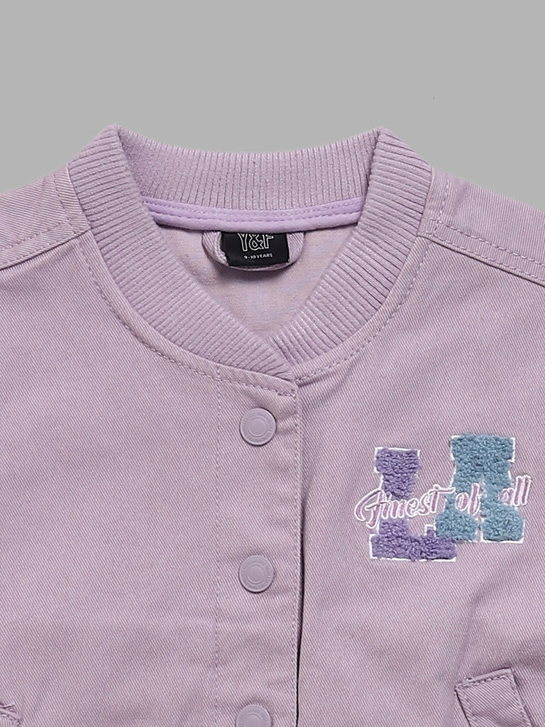 Y&F Kids Lilac Typographic Embroidered Jacket