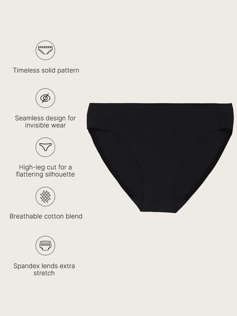 Wunderlove Solid Black Cotton Blend Invisible Brief