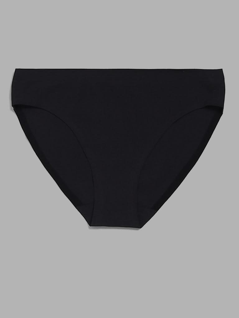 Wunderlove Solid Black Cotton Blend Invisible Brief