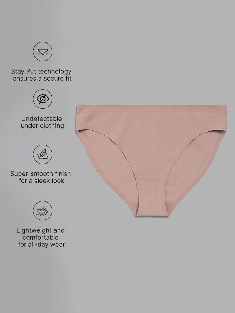 Wunderlove Solid Beige Cotton Blend Invisible Brief