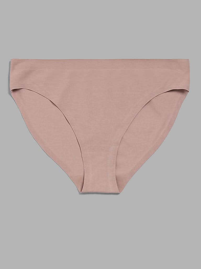 Wunderlove Solid Beige Cotton Blend Invisible Brief