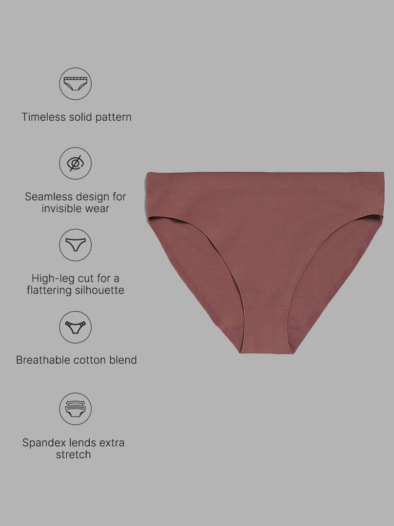 Wunderlove Solid Brown Cotton Blend Invisible Brief