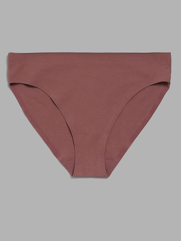 Wunderlove Solid Brown Cotton Blend Invisible Brief