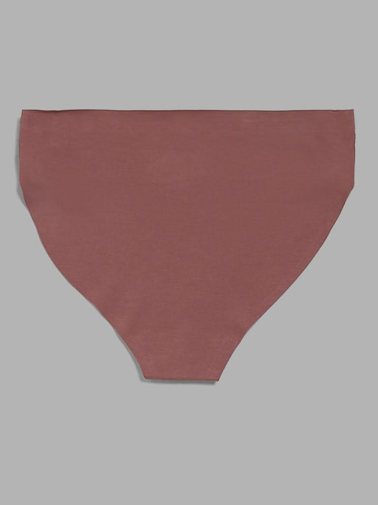 Wunderlove Solid Brown Cotton Blend Invisible Brief