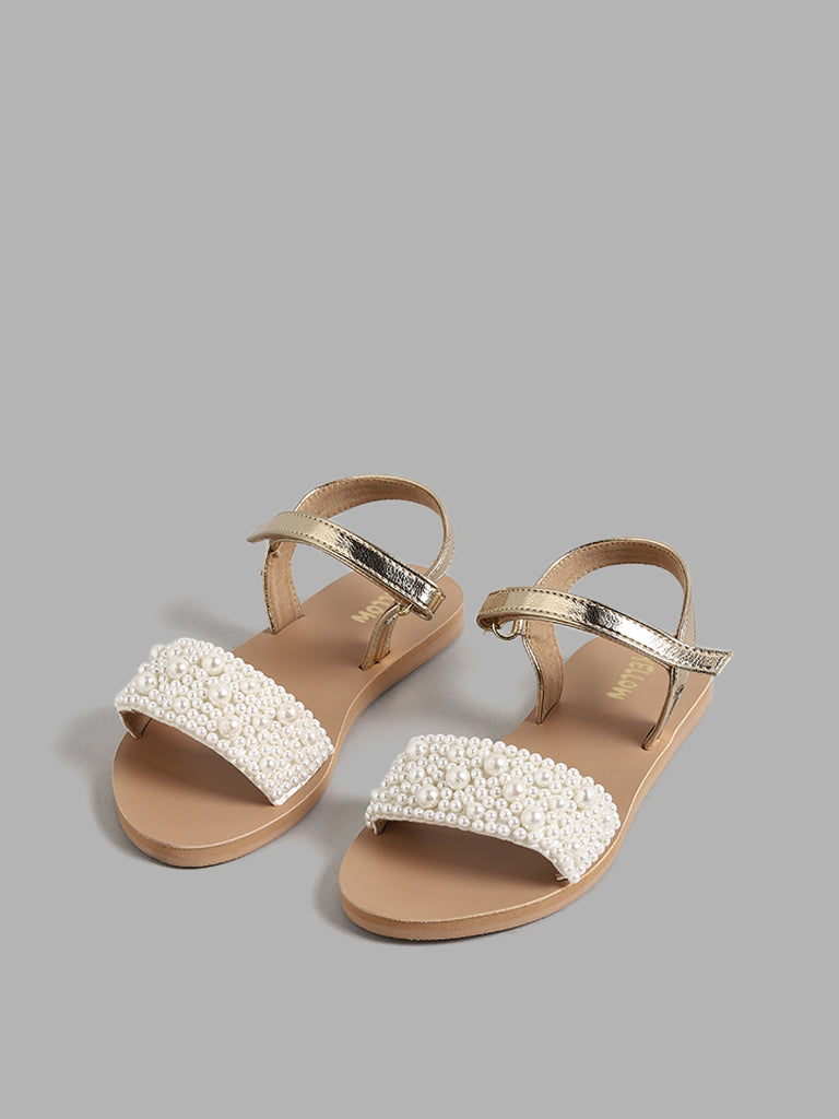 Yellow Gold Pearl Embellished Sandals