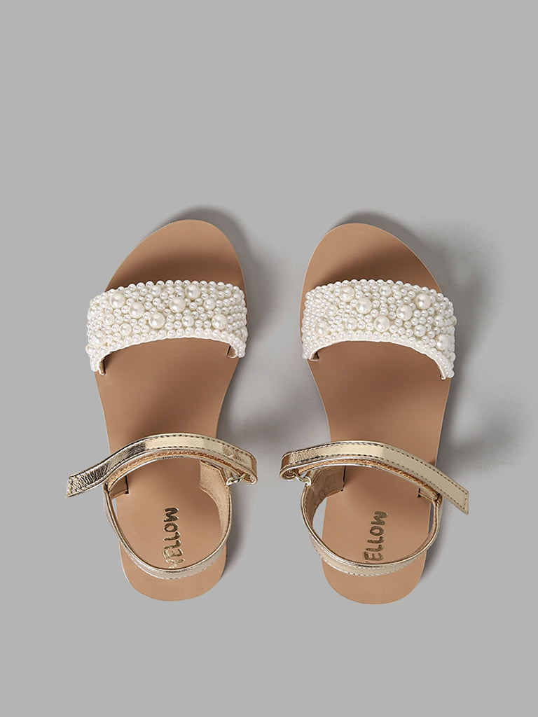 Yellow Gold Pearl Embellished Sandals