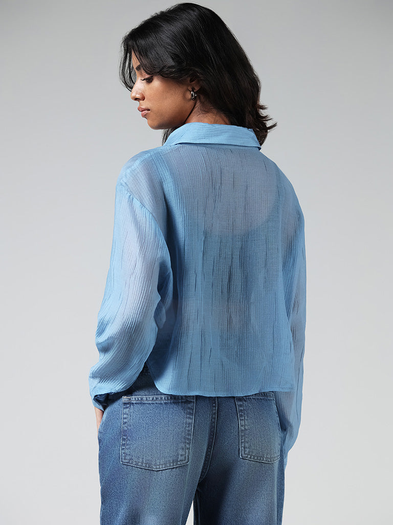 Nuon Solid Blue Crop Shirt