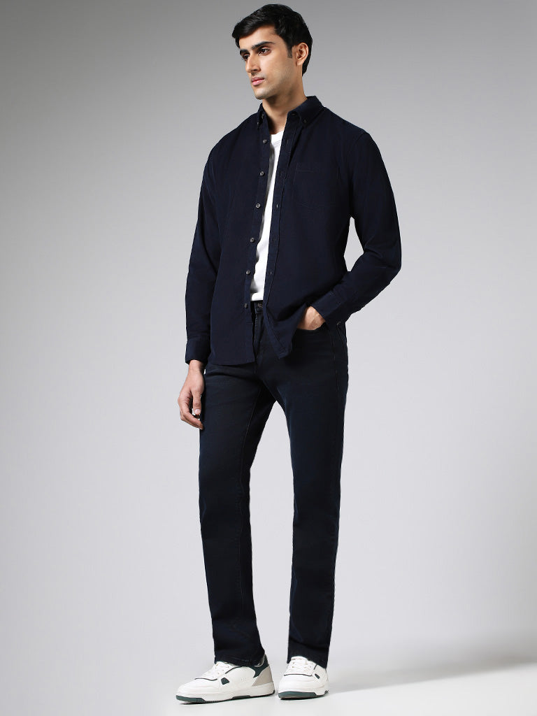 WES Casuals Navy Slim-Fit Corduroy Shirt