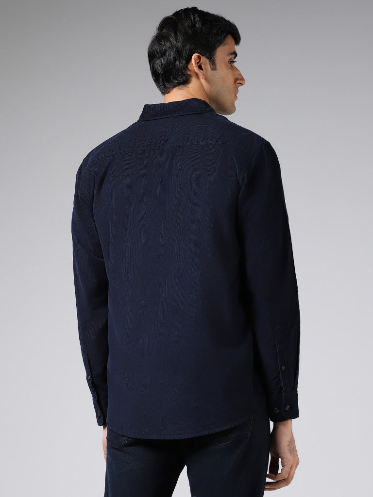 WES Casuals Navy Slim-Fit Corduroy Shirt