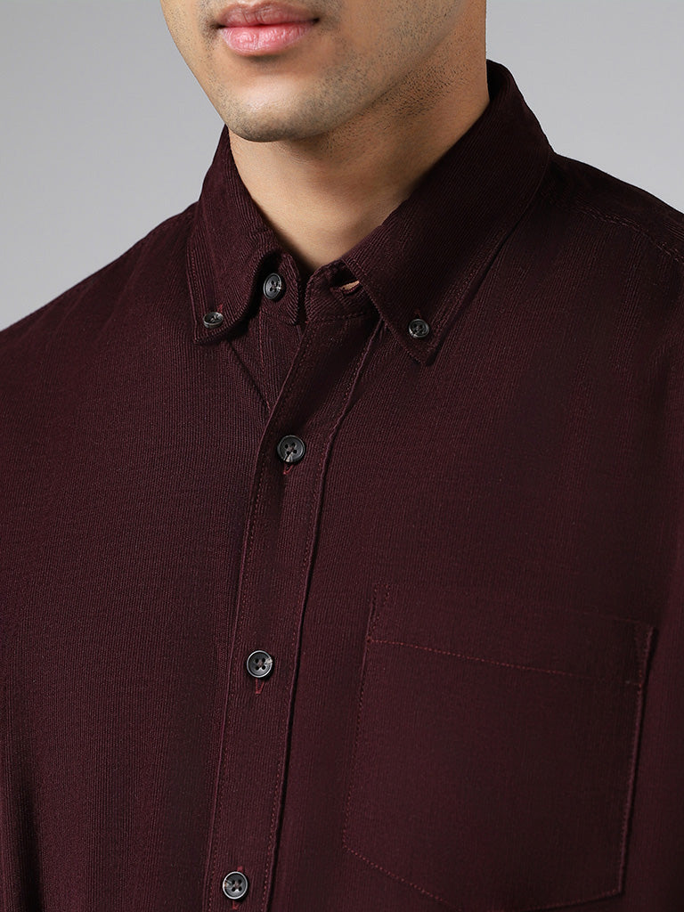 WES Casuals Wine Slim-Fit Corduroy Shirt