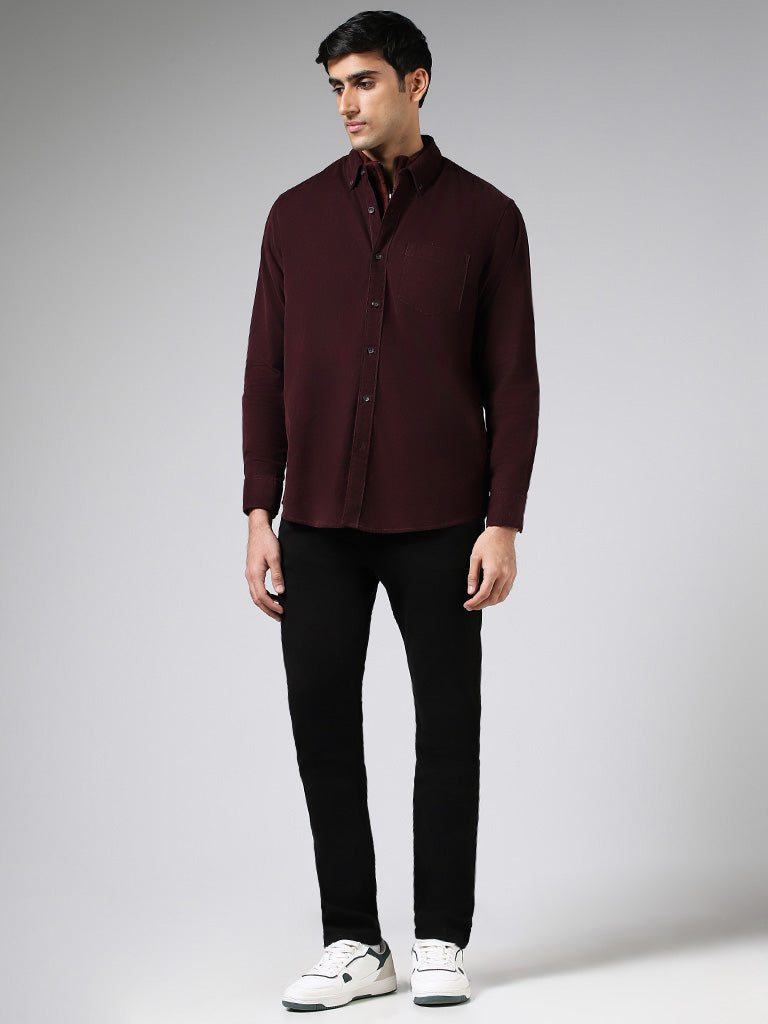 WES Casuals Wine Slim-Fit Corduroy Shirt