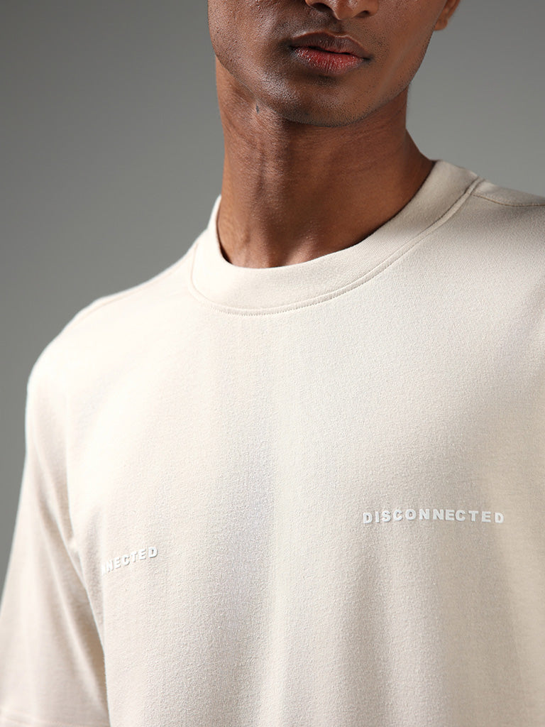 Studiofit Solid Beige Cotton T-Shirt