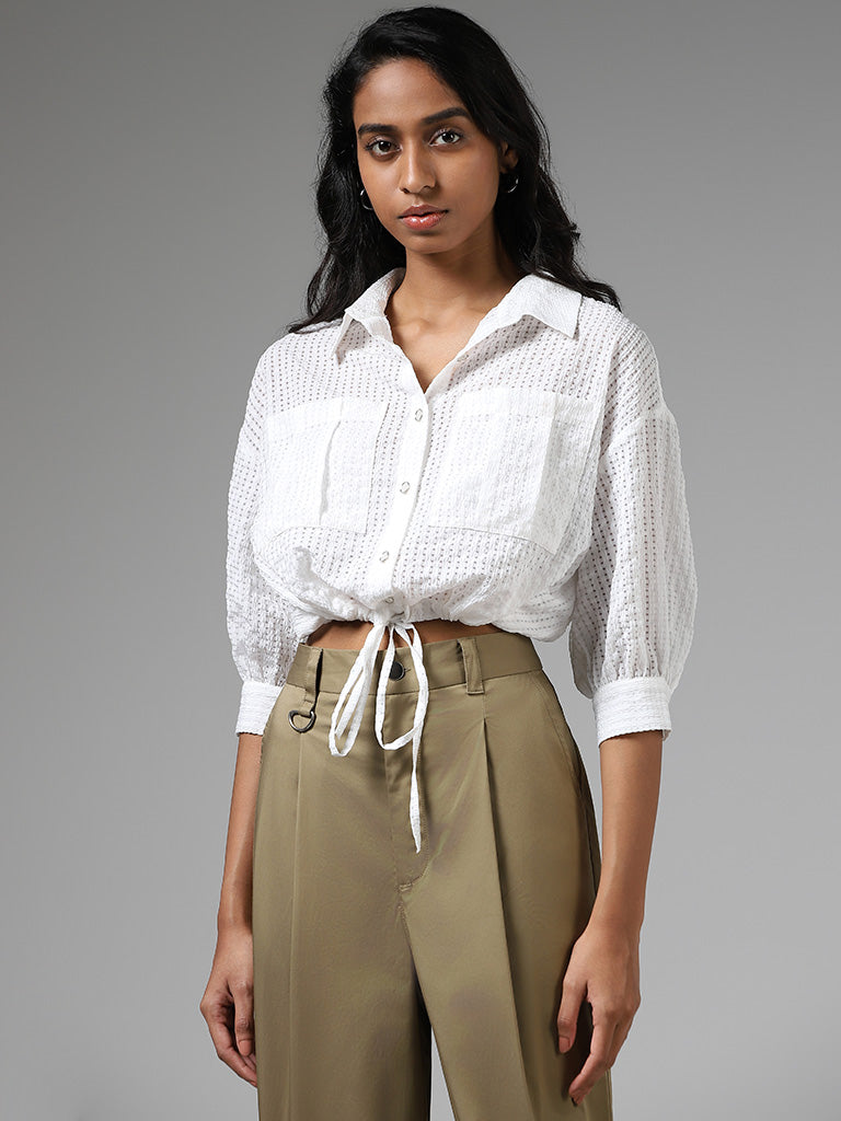 Nuon White Mesh Crop Shirt