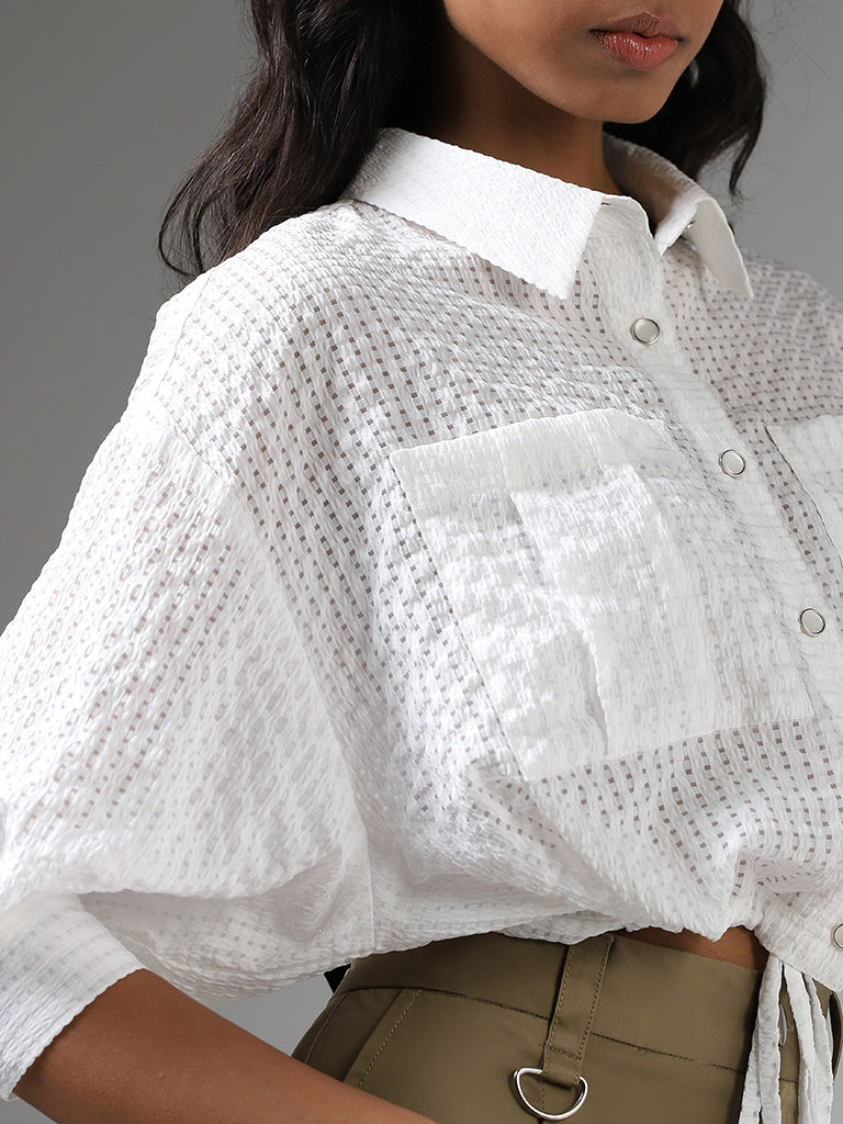 Nuon White Mesh Crop Shirt