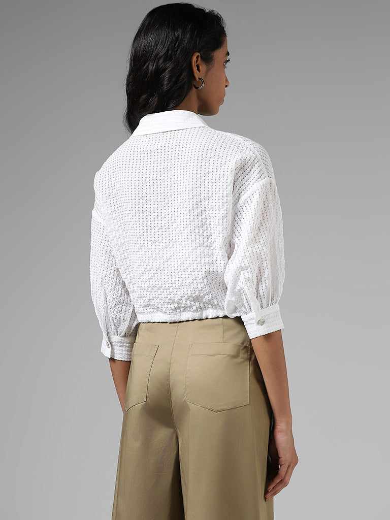 Nuon White Mesh Crop Shirt