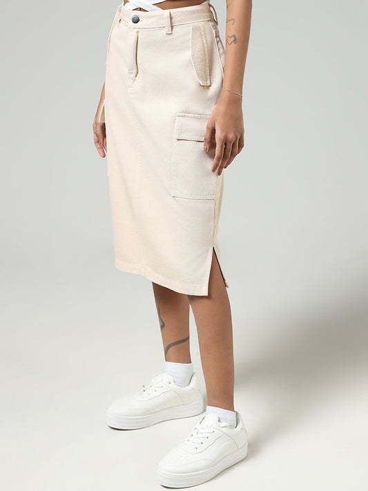 Nuon Cream Cargo Denim Skirt