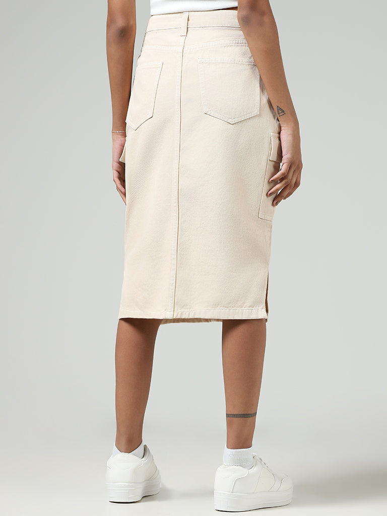 Nuon Cream Cargo Denim Skirt