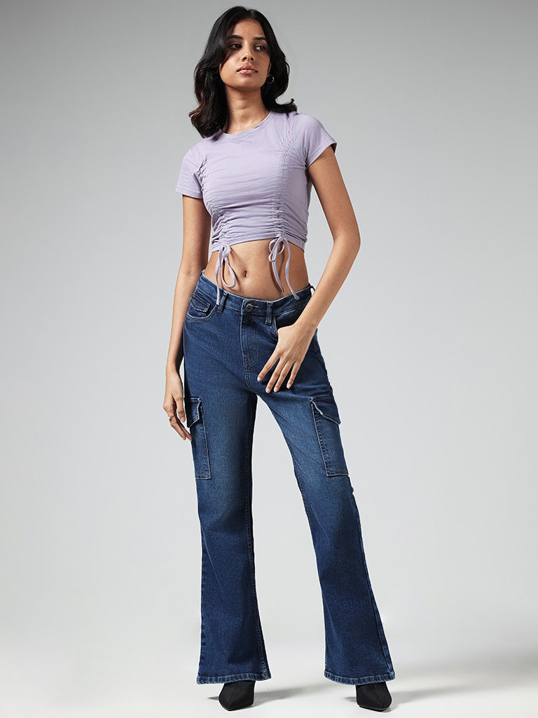 Nuon Lavender Strike Scrunch Cotton Blend Crop T-Shirt