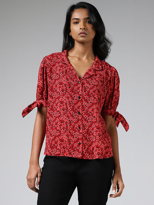 LOV Red Ditsy Floral Printed Tie-Up Shirt