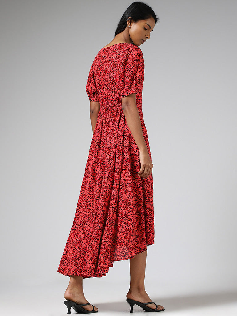 LOV Red Ditsy Floral Printed Tie-Up Dress