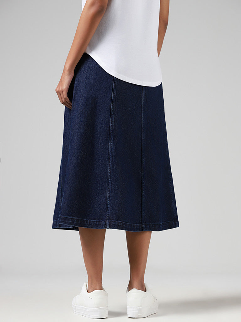 LOV Dark Blue Button Down Denim Skirt