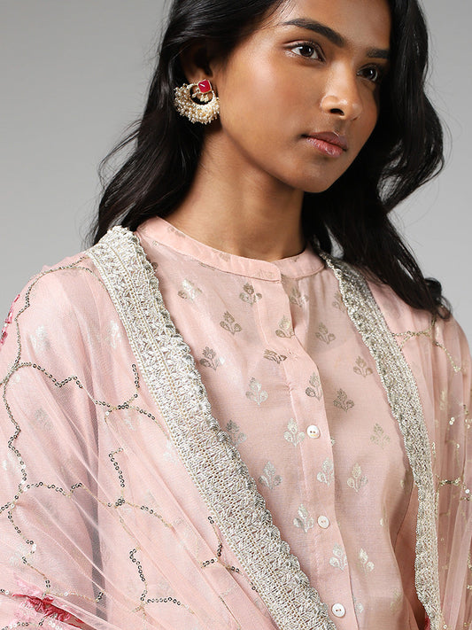 Vark Pink Floral Cotton Kurta, Inner, Palazzos and Dupatta Set