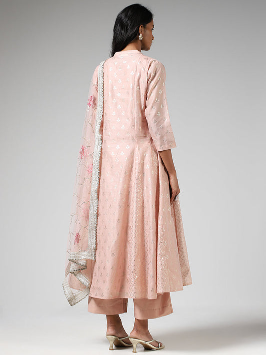 Vark Pink Floral Cotton Kurta, Inner, Palazzos and Dupatta Set