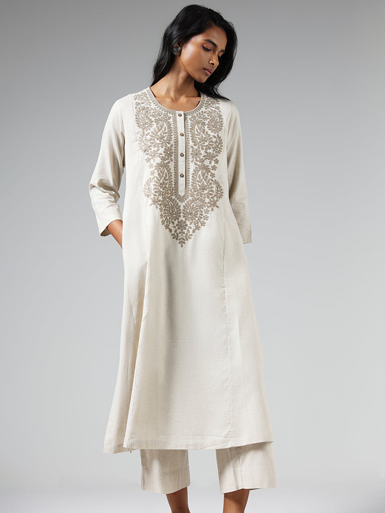 Utsa Grey Chikankari Embroidered Kurta