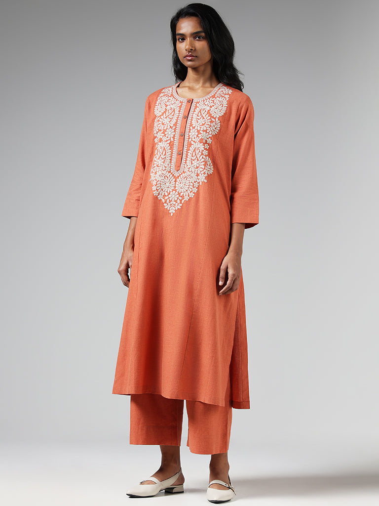 Utsa Orange Embroidered Kurta