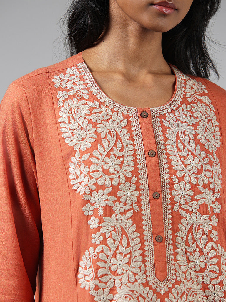 Utsa Orange Embroidered Kurta