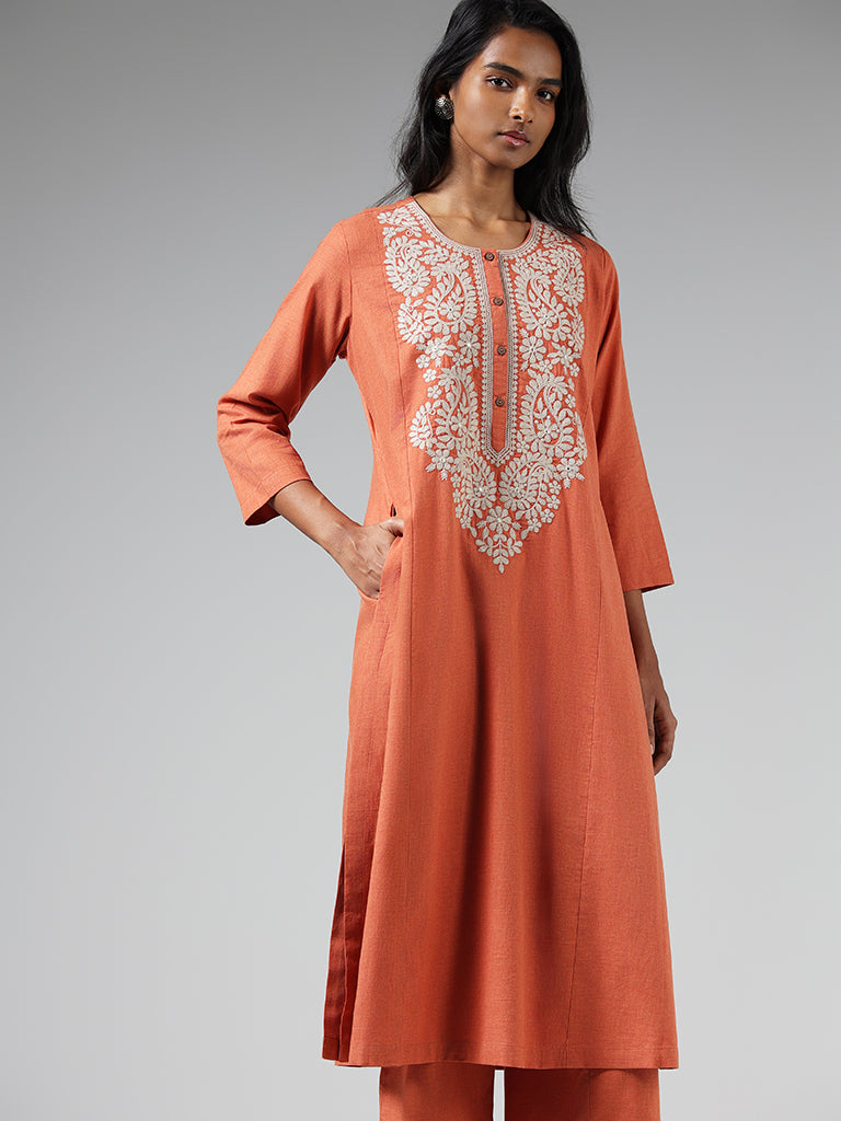 Utsa Orange Embroidered Kurta