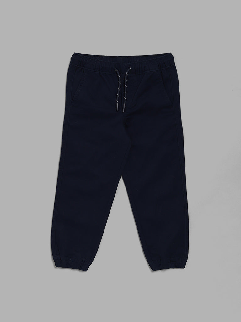 HOP Kids Navy Blue Solid Joggers