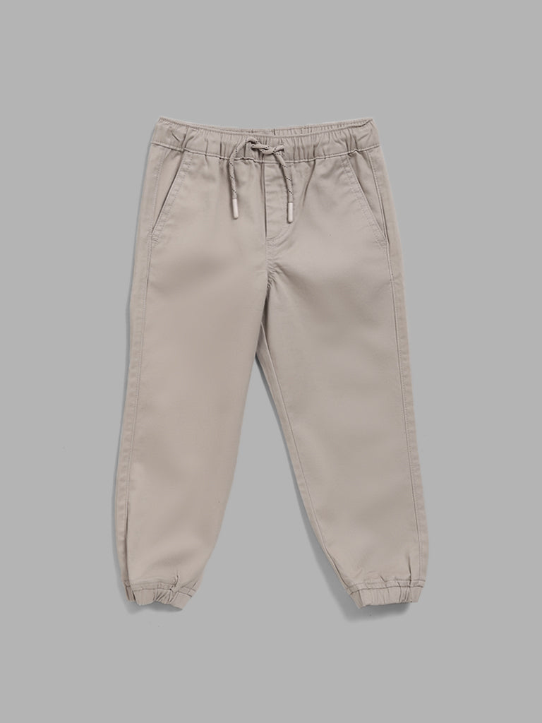 HOP Kids Beige Solid Joggers