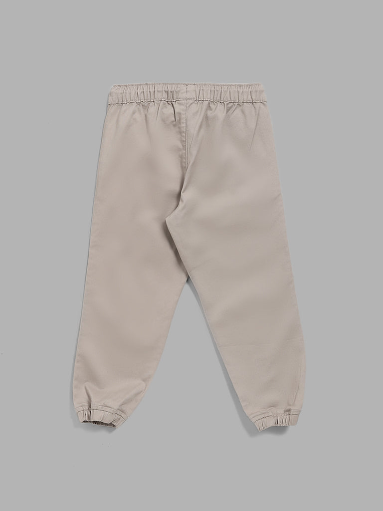 HOP Kids Beige Solid Joggers