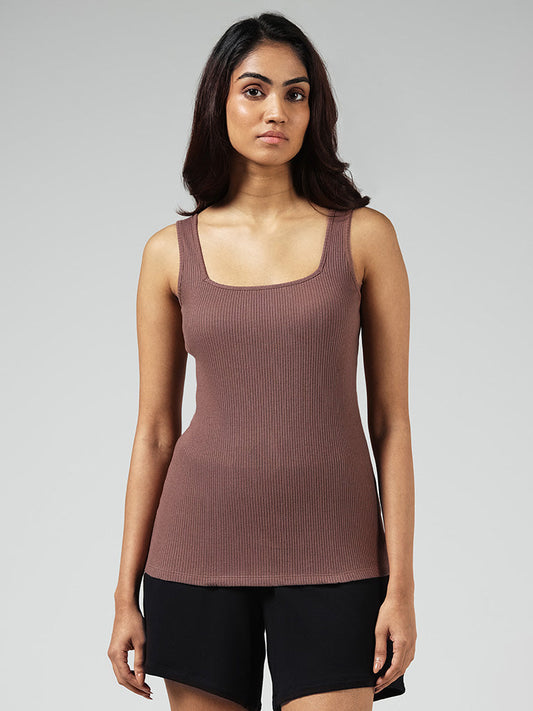 Wunderlove Brown Cotton Blend Ribbed Camisole