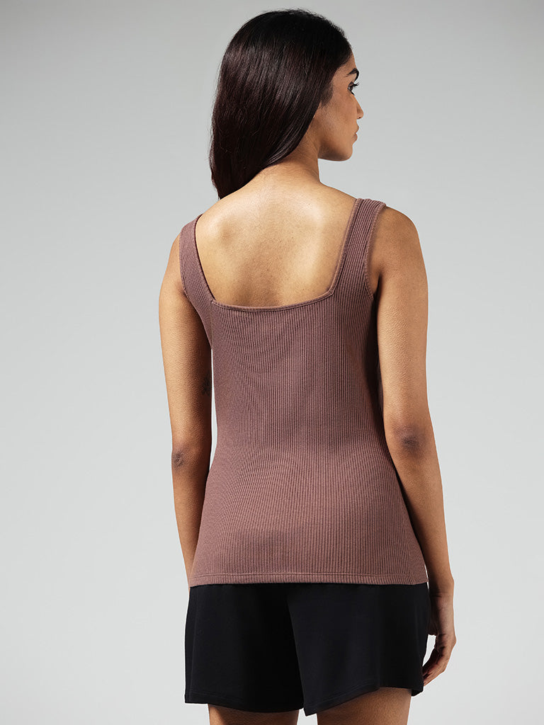 Wunderlove Brown Cotton Blend Ribbed Camisole