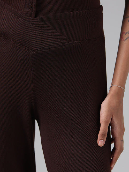 Superstar Solid Dark Brown Cross Waistband Trousers