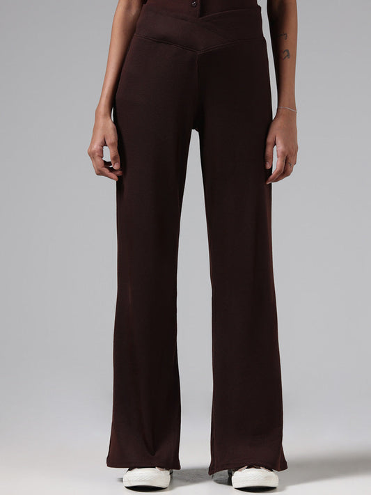 Superstar Solid Dark Brown Cross Waistband Trousers