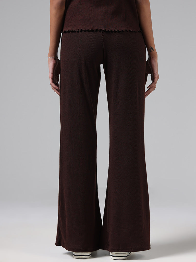 Superstar Solid Dark Brown Cross Waistband Trousers