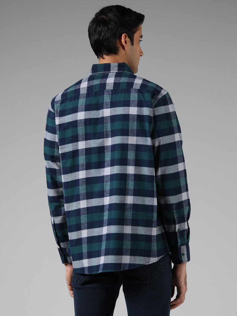 WES Casuals Green Checked Cotton Relaxed-Fit Shirt