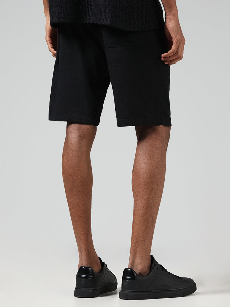 ETA Solid Black Cotton Slim-Fit Low-Rise Shorts