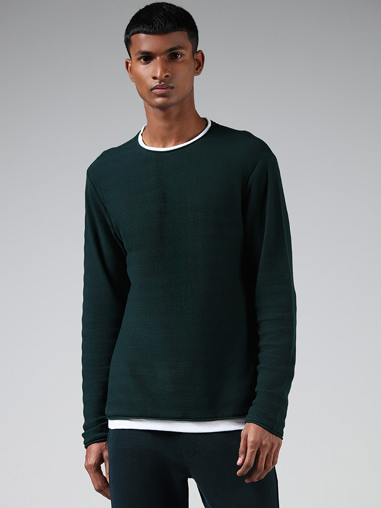 ETA Emerald Green Self Striped Slim-Fit T-Shirt