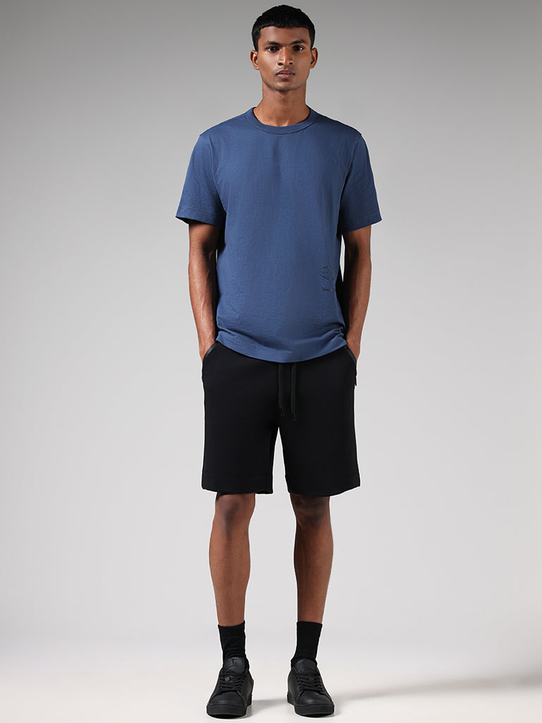 Studiofit Solid Blue Cotton Relaxed-Fit T-Shirt