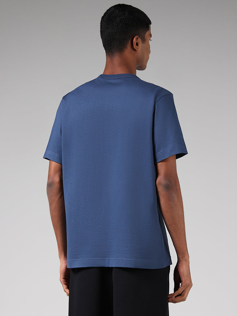 Studiofit Solid Blue Cotton Relaxed-Fit T-Shirt