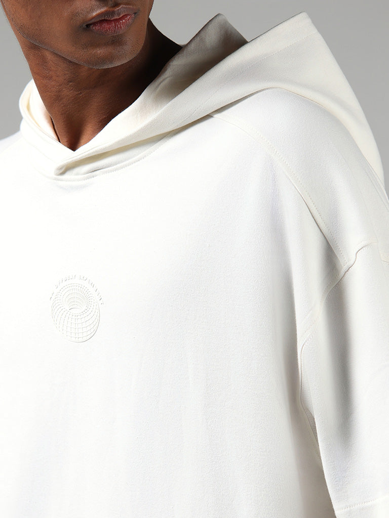 Studiofit Off White Cotton Hoodie Sweatshirt