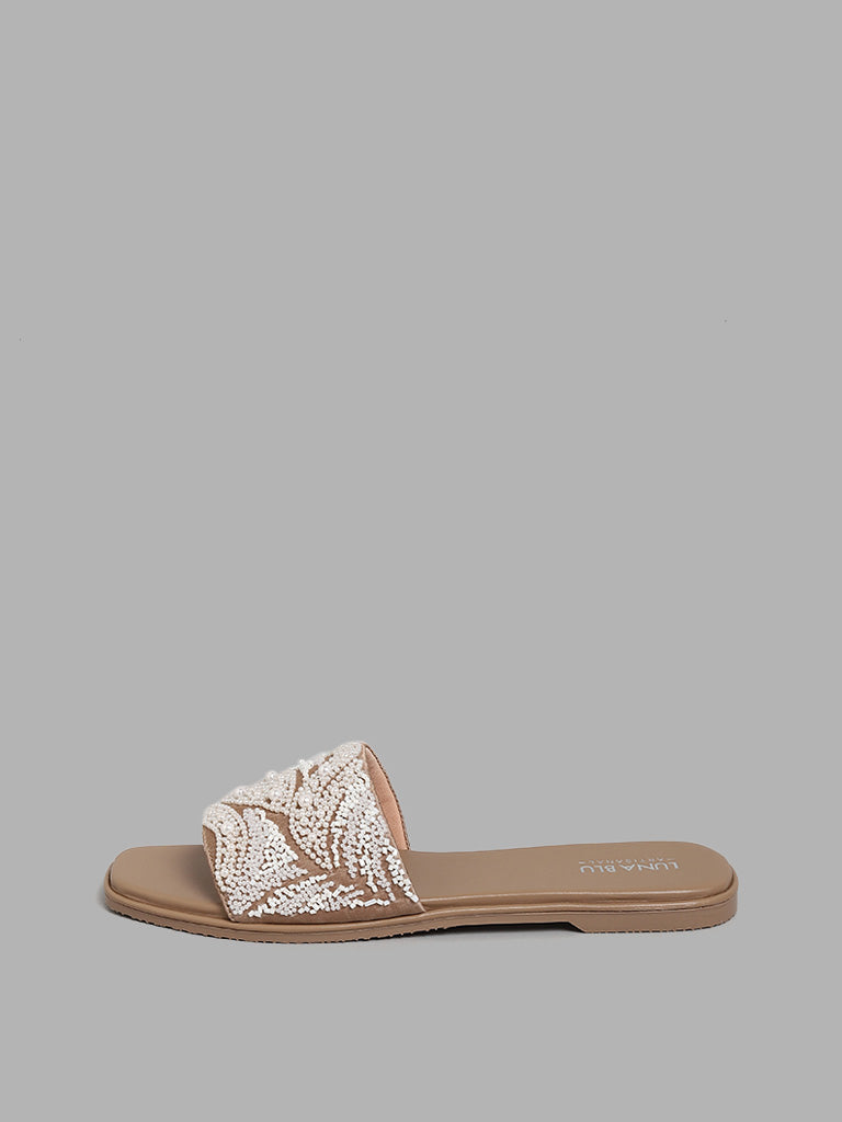 LUNA BLU White Pearl Embroidered Sandals