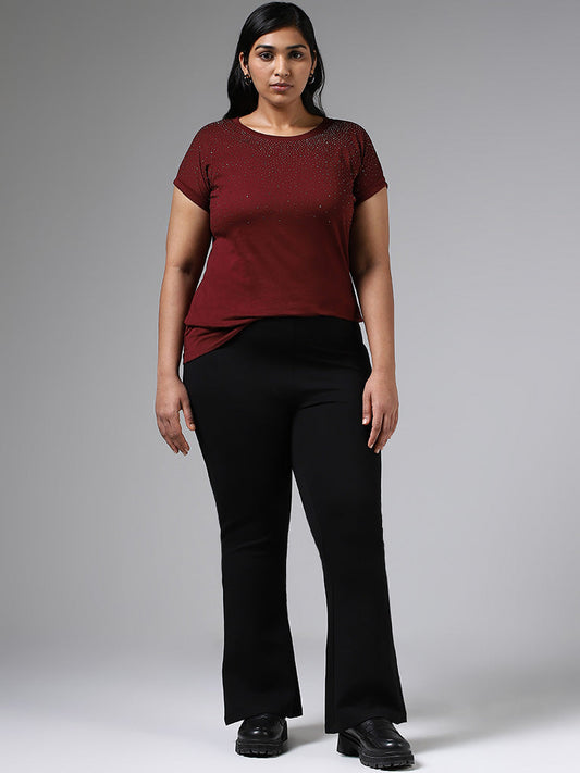 Gia Maroon Diamante Cotton T-Shirt